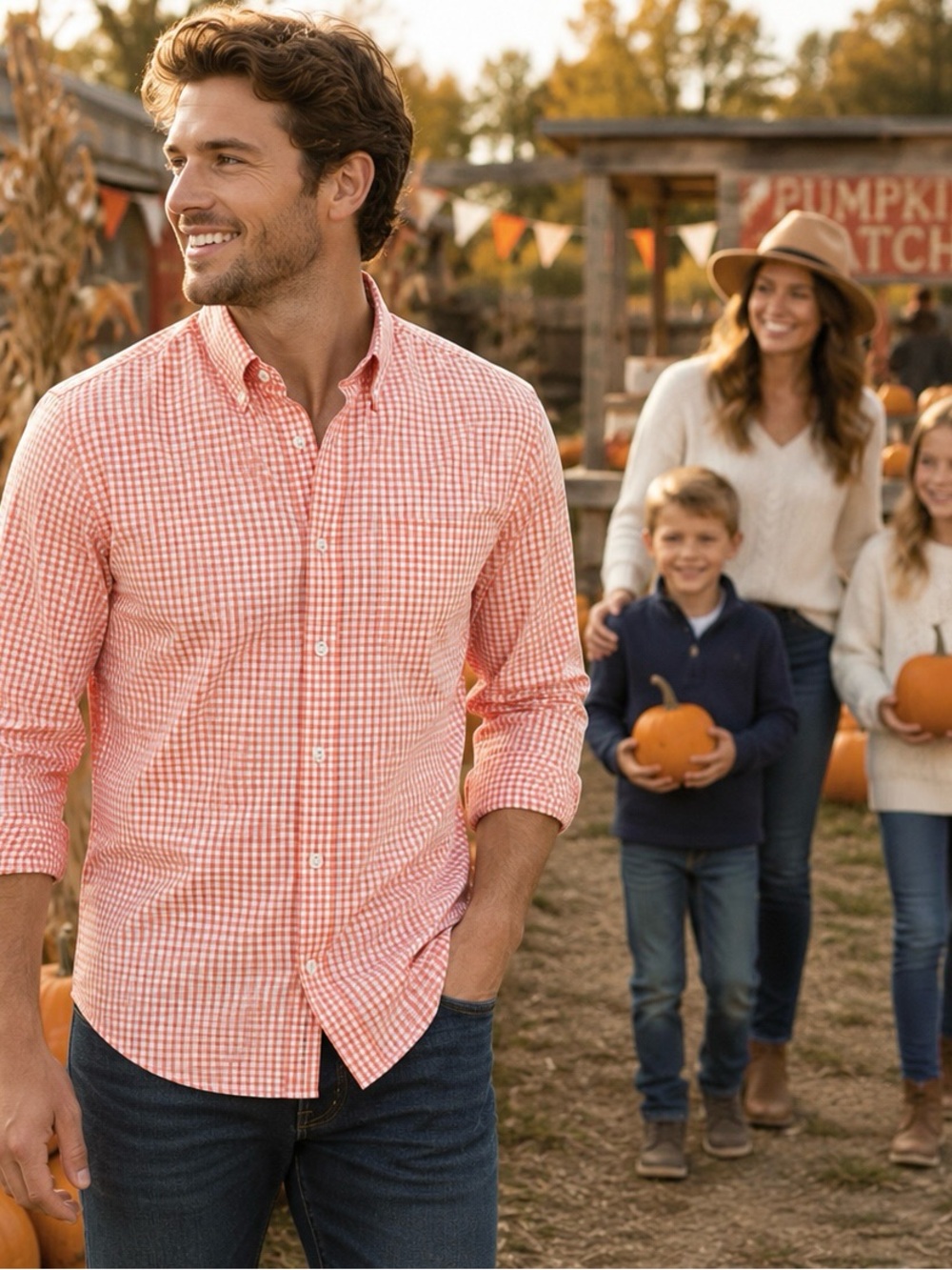 Original Penguin coral Gingham Button-Down Shirt